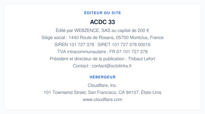 Coordonnées légales de l&rsquo;éditeur et de l&rsquo;hébergeur du site